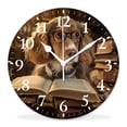 thumbnail image 1 of 12 Inch Wall Clock Battery Operated Silent Clock Decorative for Office, Kitchen, Outdoor, Living Room，Dachshund Puppy Dog Bookworm Library Vintage Image, 1 of 4