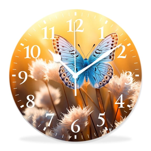 12 Inch Wall Clock Battery Operated Silent Clock Decorative for Office, Kitchen, Outdoor, Living RoomDaisy Lavender Purple Flower Butterfly Nature Floral Field Landscape Painting