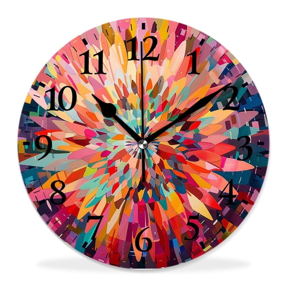 12 Inch Wall Clock Battery Operated Silent Clock Decorative for Office, Kitchen, Outdoor, Living RoomDiamond Pop Diamond Sun Rays Shady Stripes Nature Multicolor