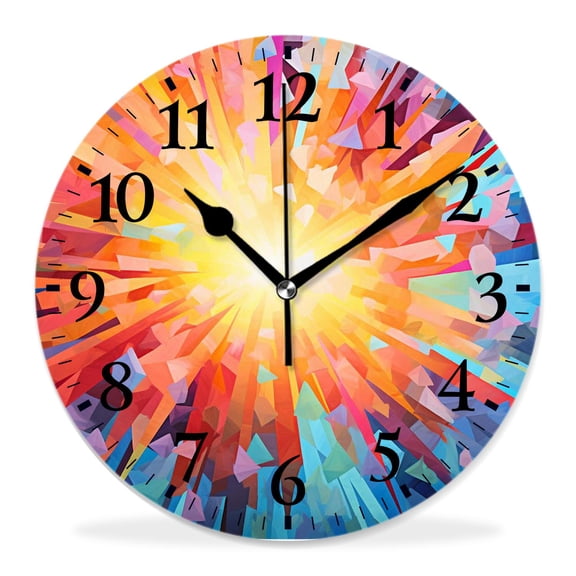 12 Inch Wall Clock Battery Operated Silent Clock Decorative for Office, Kitchen, Outdoor, Living RoomDiamond Pop Diamond Sun Rays Shady Stripes Nature Rainbow Beautiful