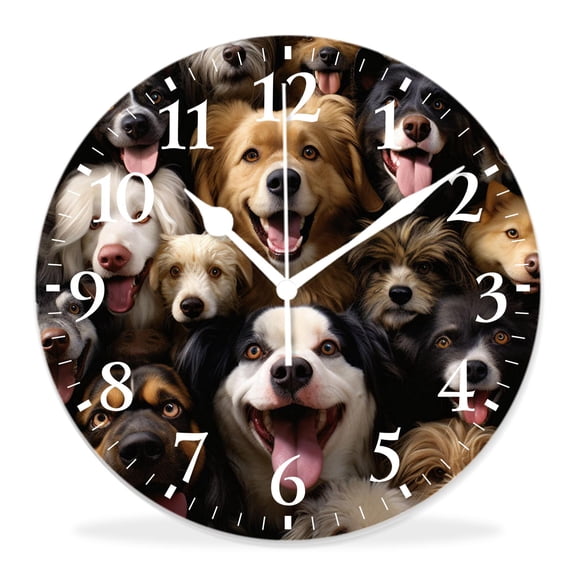 12 Inch Wall Clock Battery Operated Silent Clock Decorative for Office, Kitchen, Outdoor, Living RoomDogs Animal Pug Pitbull French Bulldog Golden Retriever Dog Elegant