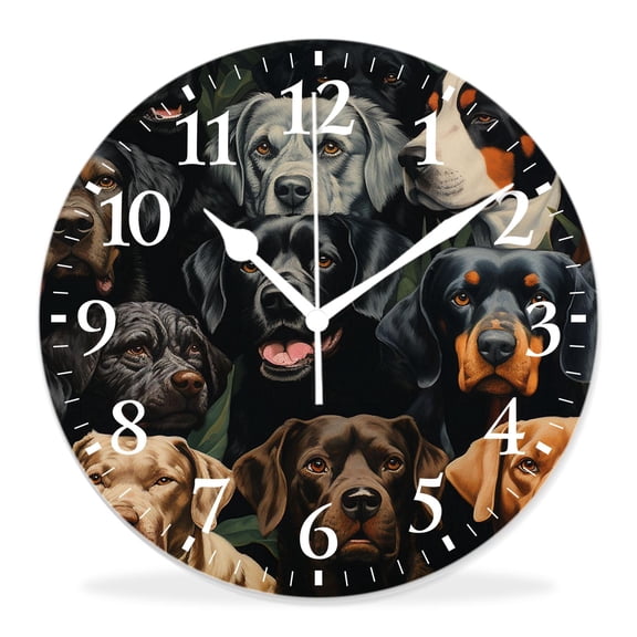 12 Inch Wall Clock Battery Operated Silent Clock Decorative for Office, Kitchen, Outdoor, Living RoomDogs Animal Pug Pitbull French Bulldog Golden Retriever Dog Drawing