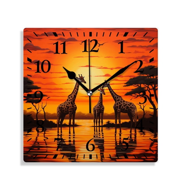 12 Inch Wall Clock Battery Operated Silent Clock Decorative for Office, Kitchen, Outdoor, Living RoomFamily Giraffe Sunset Landscape Nature Scenery Lovely