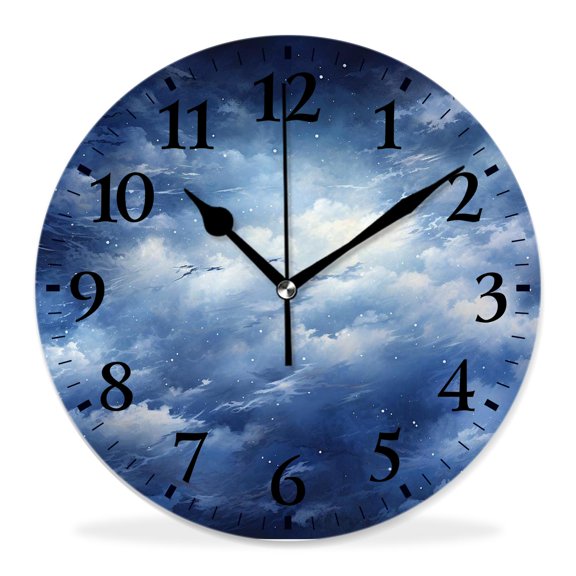 12 Inch Wall Clock Battery Operated Silent Clock Decorative for Office, Kitchen, Outdoor, Living RoomFantasy Night Sky with Moon Falling Stars Clouds Horizon Painting