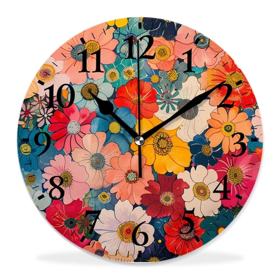 12 Inch Wall Clock Battery Operated Silent Clock Decorative for Office, Kitchen, Outdoor, Living Room，Flowers and Full Moon Small Animals in The forest Simple