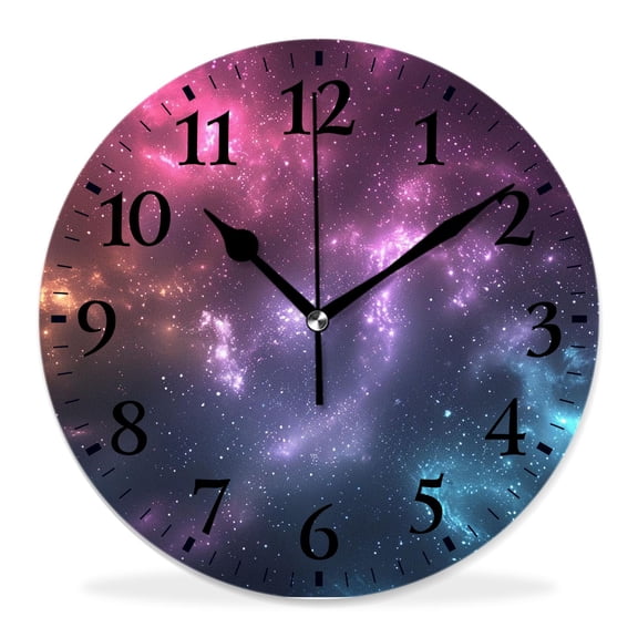 12 Inch Wall Clock Battery Operated Silent Clock Decorative for Office, Kitchen, Outdoor, Living RoomGalaxy Nebula Space Universe Starry Cloud Natural