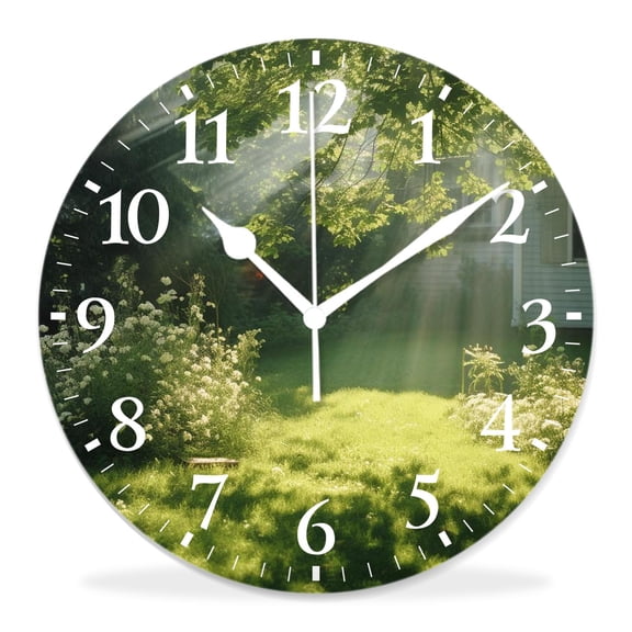 12 Inch Wall Clock Battery Operated Silent Clock Decorative for Office, Kitchen, Outdoor, Living RoomGreen Summer Park in Hamburg Germany Trees Sunlight Forest Nature Beautiful