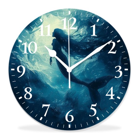 12 Inch Wall Clock Battery Operated Silent Clock Decorative for Office, Kitchen, Outdoor, Living RoomMermaid Bubble in Deep Blue Ocean with Bright Sunshine Amazing