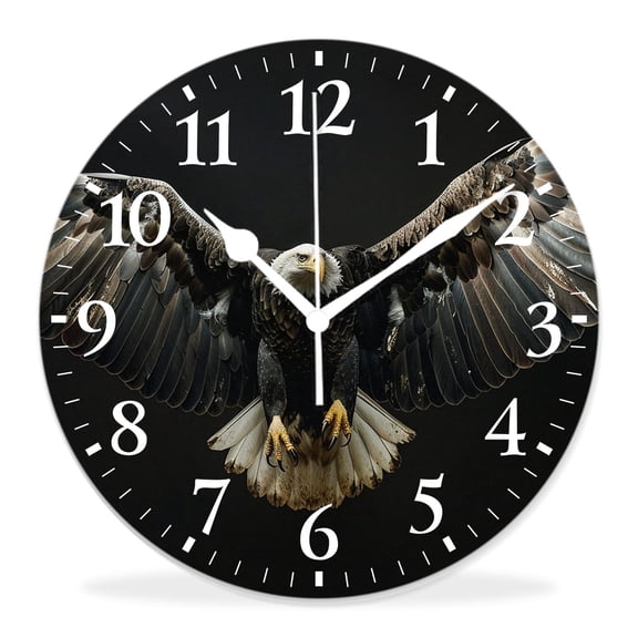 12 Inch Wall Clock Battery Operated Silent Clock Decorative for Office, Kitchen, Outdoor, Living RoomNative Eagle American Wild Bird Usa Flag Patriot Symbol Chic