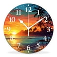 thumbnail image 1 of 12 Inch Wall Clock Battery Operated Silent Clock Decorative for Office, Kitchen, Outdoor, Living Room，Orange Sunset View Seashore Beach Palms Tree Beautiful Drawings, 1 of 4