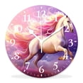 thumbnail image 1 of 12 Inch Wall Clock Battery Operated Silent Clock Decorative for Office, Kitchen, Outdoor, Living Room，Unicorn with aLilac Mane on aRainbow Beautiful Design, 1 of 4