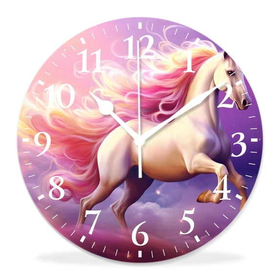 12 Inch Wall Clock Battery Operated Silent Clock Decorative for Office, Kitchen, Outdoor, Living Room,Unicorn with aLilac Mane on aRainbow Beautiful Design