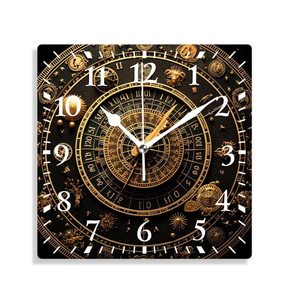12 Inch Wall Clock Battery Operated Silent Clock Decorative for Office, Kitchen, Outdoor, Living RoomZodiac Constellation Signs in Circle Sun Moon Beautiful Pattern