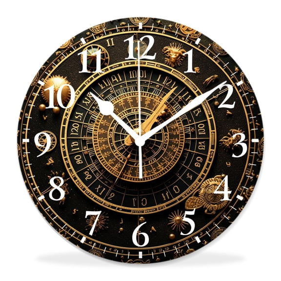 12 Inch Wall Clock Battery Operated Silent Clock Decorative for Office, Kitchen, Outdoor, Living RoomZodiac Constellation Signs in Circle Sun Moon Beautiful Pattern