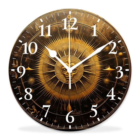 12 Inch Wall Clock Battery Operated Silent Clock Decorative for Office, Kitchen, Outdoor, Living Room，Zodiac Constellation Signs in Circle Sun Moon Graceful