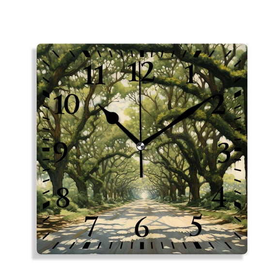 12 Inch Wall Clock Battery Operated Silent Clock Decorative for Office, Kitchen, Outdoor, Living Room，forest Pathway Strong Spring Trees Serene Nature Lovely