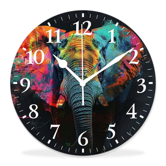 12 Inch Wall Clock Battery Operated Silent Clock Decorative for Office, Kitchen, Outdoor, Living Roomindian Elephant Animal Bohemian Boho Hippie Beautiful