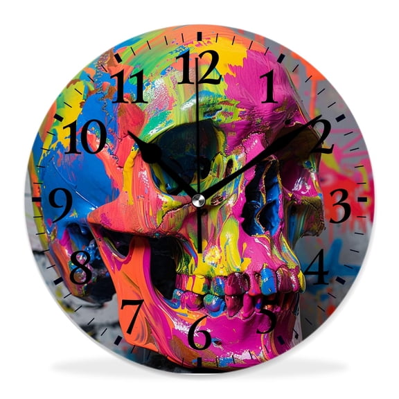 12 Inch Wall Clock Battery Operated Silent Clock Decorative for Office, Kitchen, Outdoor, Living Room3D Skull Skeleton Lovely