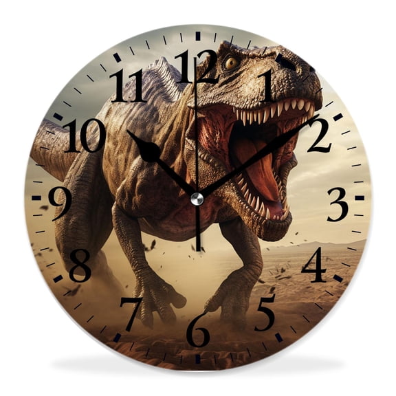 12 Inch Wall Clock Battery Operated Silent Clock Decorative for Office, Kitchen, Outdoor, Living Room,3D Tyrannosaurus Rex Scene Drawing