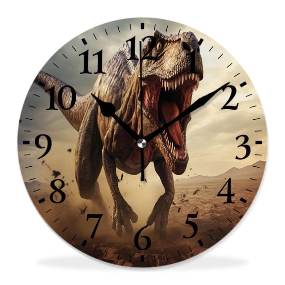 12 Inch Wall Clock Battery Operated Silent Clock Decorative for Office, Kitchen, Outdoor, Living Room,3D Tyrannosaurus Rex Scene Drawing