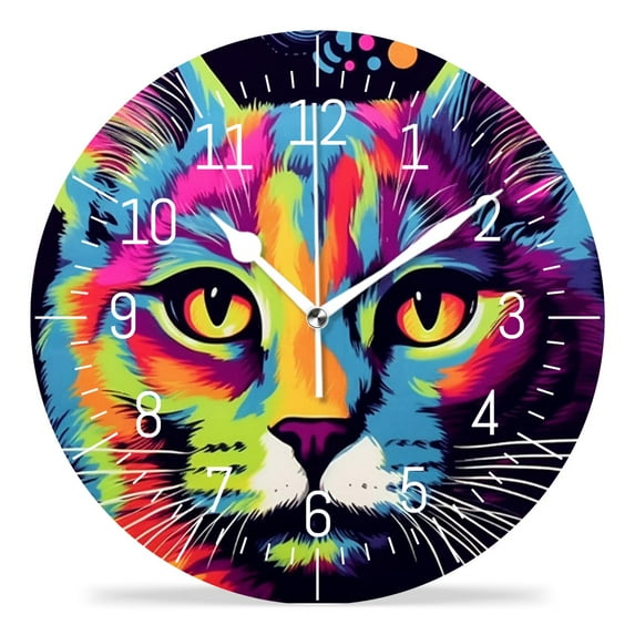 12 Inch Wall Clock Battery Operated Silent Clock Decorative for Office, Kitchen, Outdoor, Living Room,A Colorful Cat Lovely