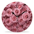 thumbnail image 1 of 12 Inch Wall Clock Battery Operated Silent Clock Decorative for Office, Kitchen, Outdoor, Living Room，A Large Bouquet of Many Pink Roses Lovely, 1 of 5