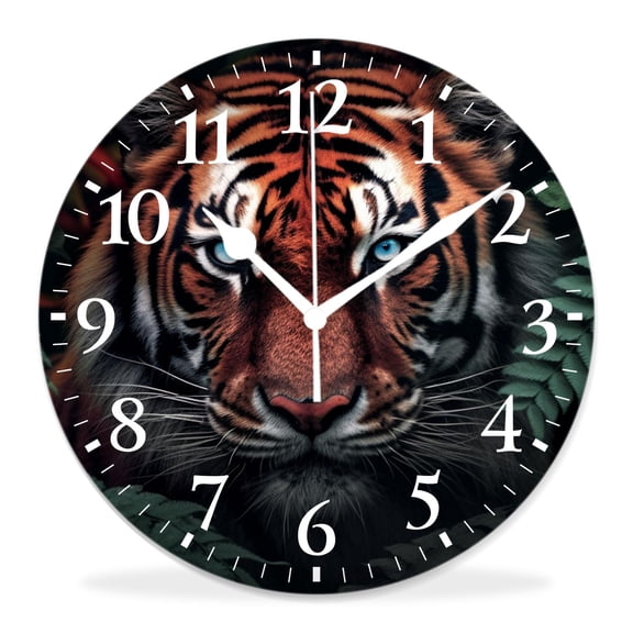 12 Inch Wall Clock Battery Operated Silent Clock Decorative for Office, Kitchen, Outdoor, Living Room,A Tiger in The Bushes Lovely Pictures