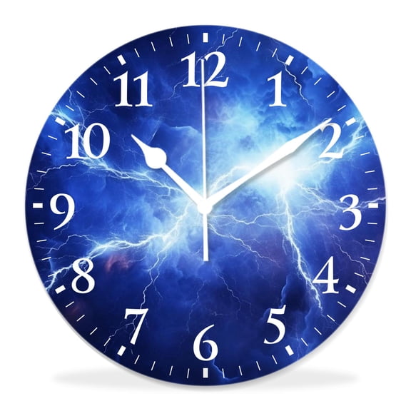 12 Inch Wall Clock Battery Operated Silent Clock Decorative for Office, Kitchen, Outdoor, Living Room，Abstract Blue Electric Lightning Style