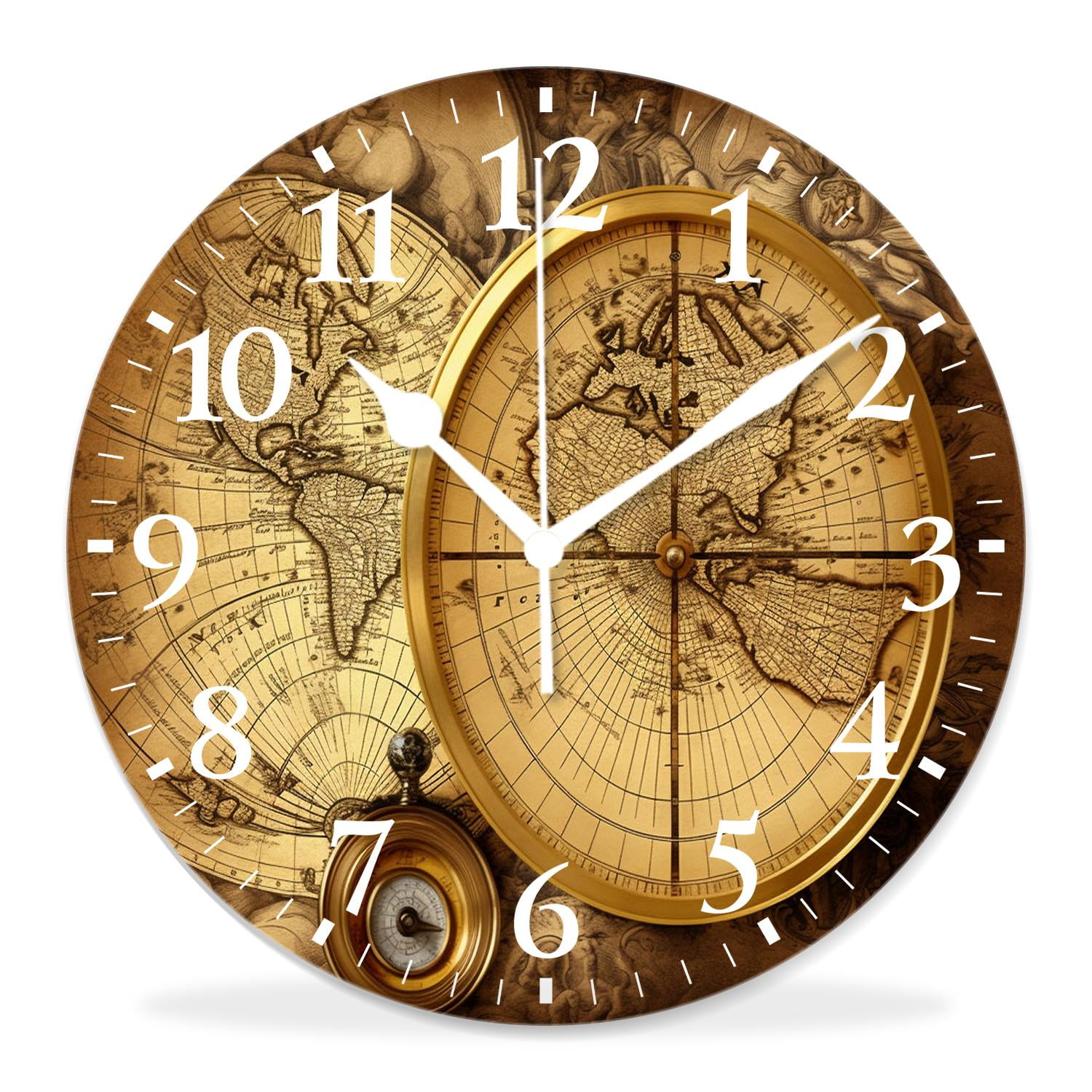 12 Inch Wall Clock Battery Operated Silent Clock Decorative for Office, Kitchen, Outdoor, Living Room，Accurate Map Exquisite Design