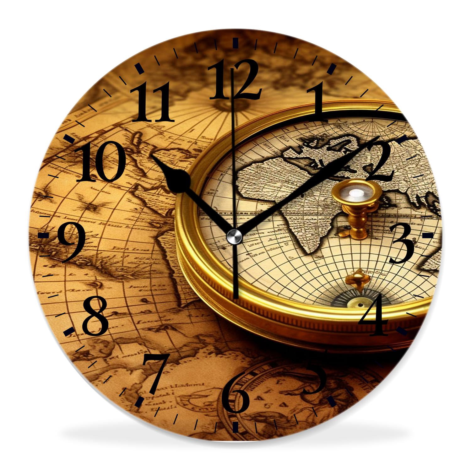 12 Inch Wall Clock Battery Operated Silent Clock Decorative for Office, Kitchen, Outdoor, Living Room，Accurate Map Graceful Art