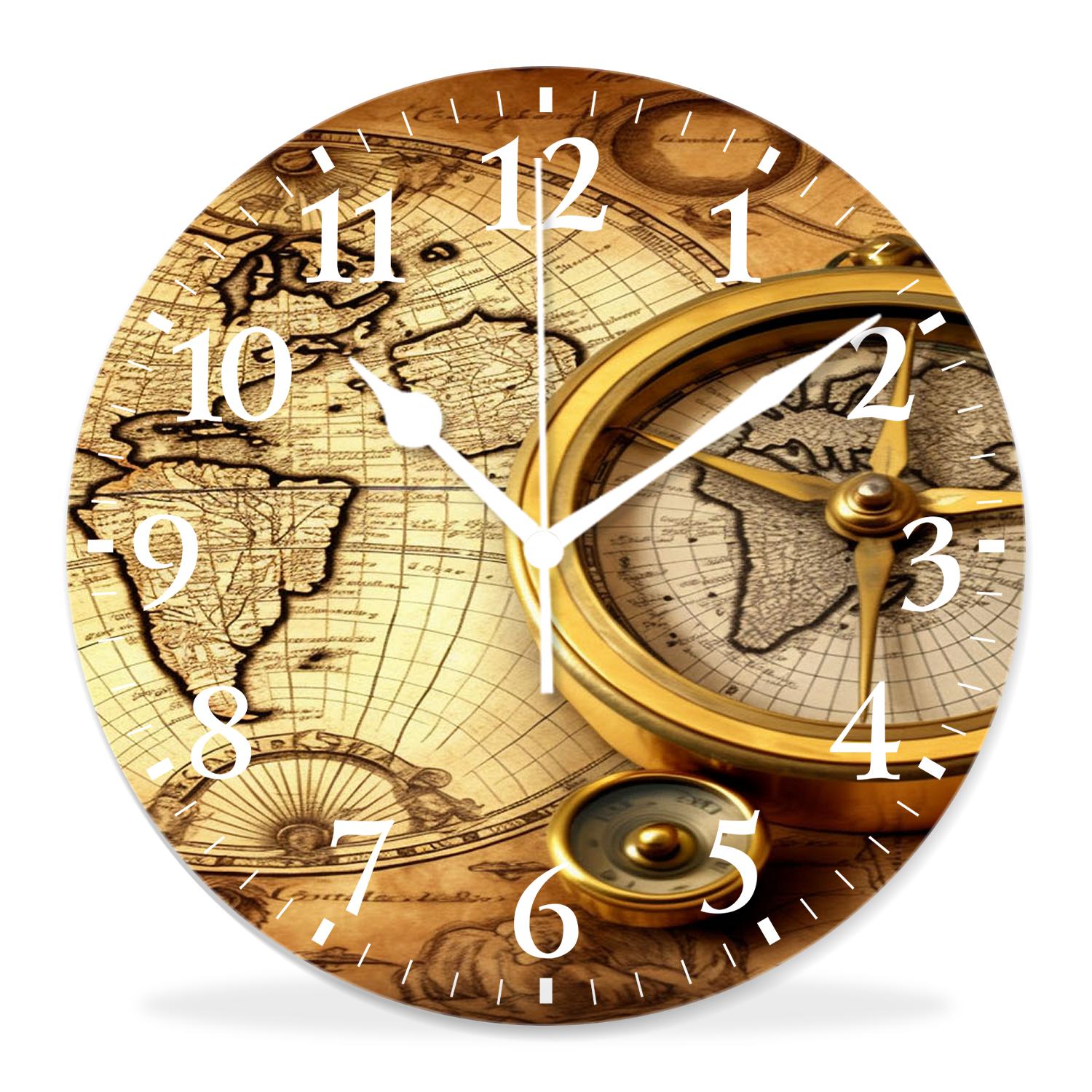 12 Inch Wall Clock Battery Operated Silent Clock Decorative for Office, Kitchen, Outdoor, Living Room，Accurate Map Graceful