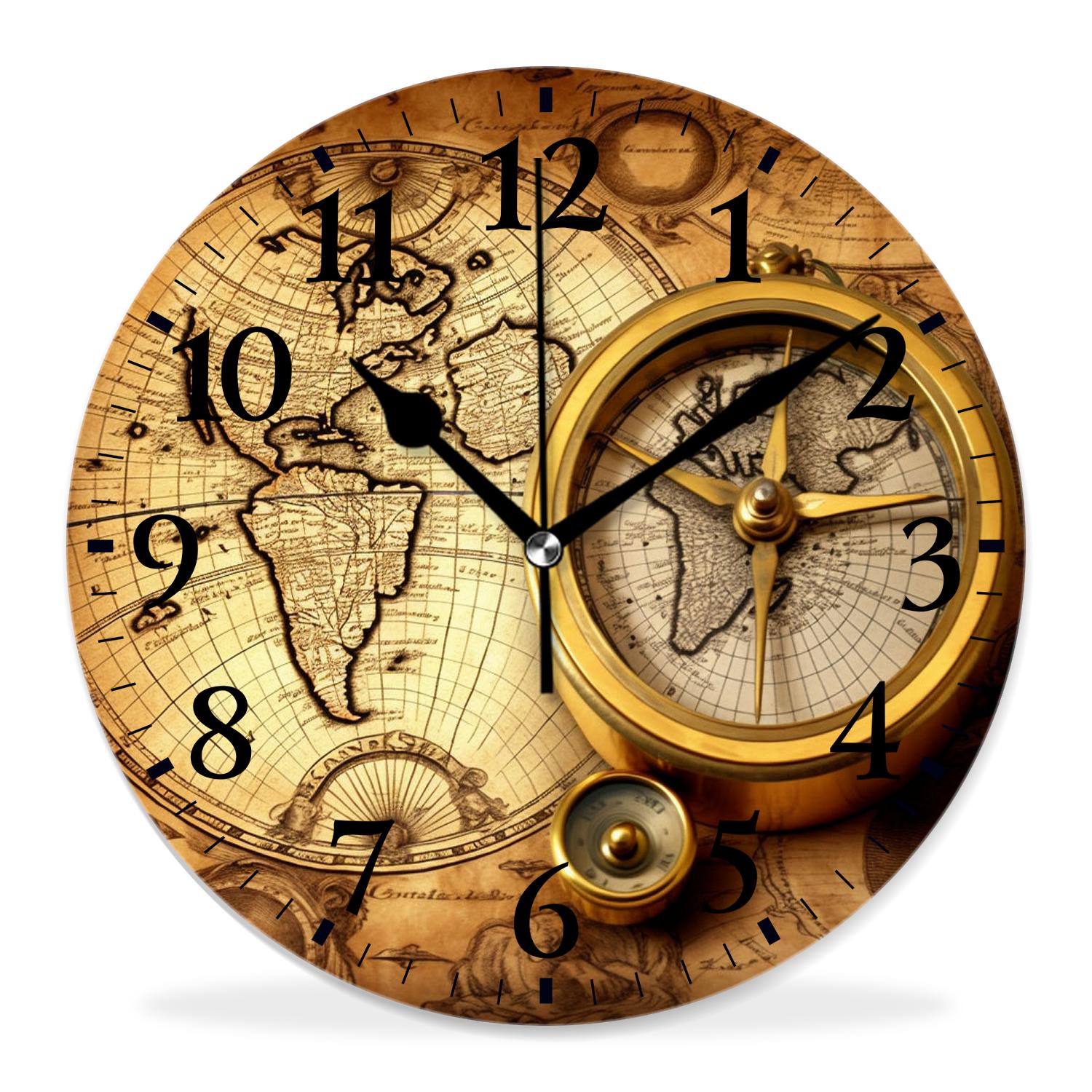 12 Inch Wall Clock Battery Operated Silent Clock Decorative for Office, Kitchen, Outdoor, Living Room，Accurate Map Graceful