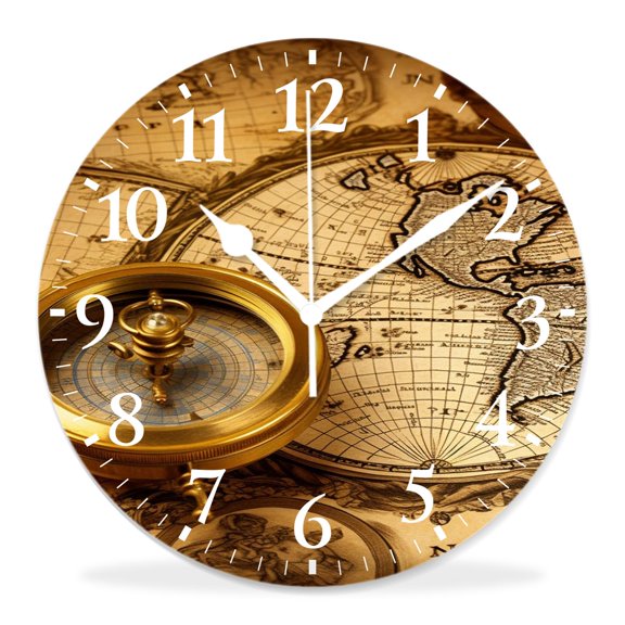 12 Inch Wall Clock Battery Operated Silent Clock Decorative for Office, Kitchen, Outdoor, Living Room，Accurate Map Lovely Design