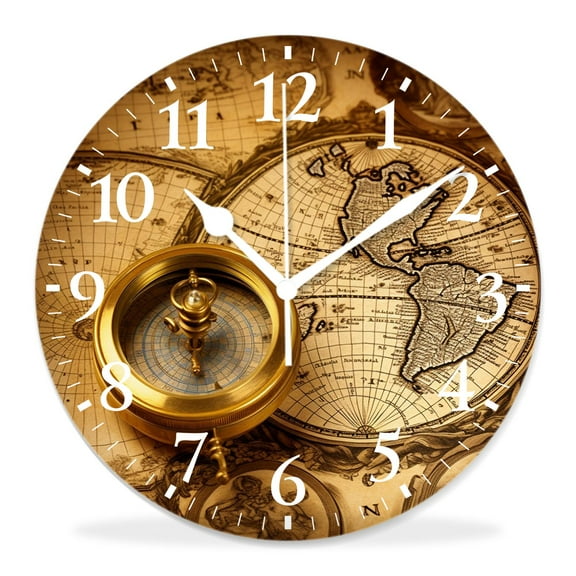 12 Inch Wall Clock Battery Operated Silent Clock Decorative for Office, Kitchen, Outdoor, Living Room，Accurate Map Lovely Design