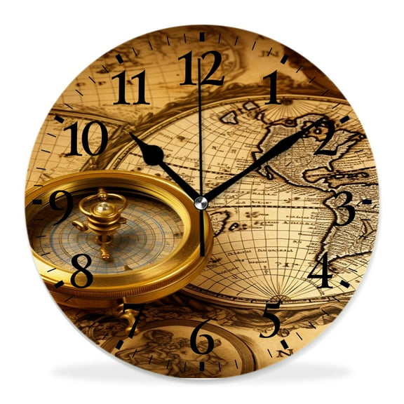 12 Inch Wall Clock Battery Operated Silent Clock Decorative for Office, Kitchen, Outdoor, Living Room，Accurate Map Lovely Design