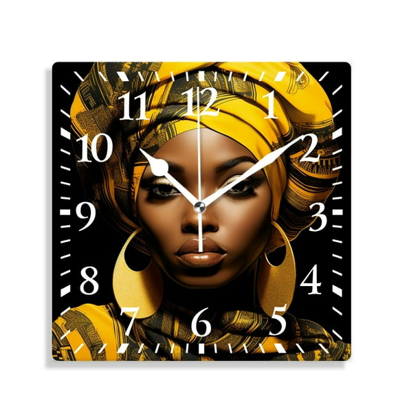 12 Inch Wall Clock Battery Operated Silent Clock Decorative for Office, Kitchen, Outdoor, Living RoomAfrica African American Portrait Drawing