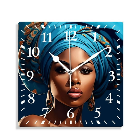 12 Inch Wall Clock Battery Operated Silent Clock Decorative for Office, Kitchen, Outdoor, Living Room,African American Curly Hair Beautiful