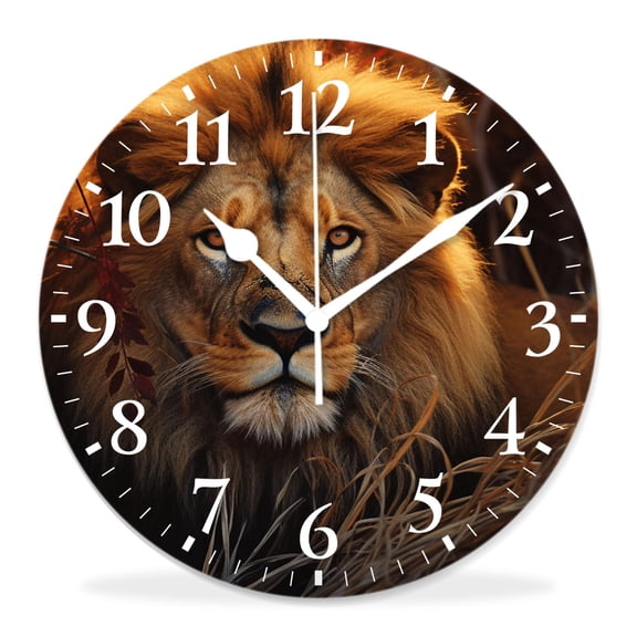 12 Inch Wall Clock Battery Operated Silent Clock Decorative for Office, Kitchen, Outdoor, Living Room，African Lion Grass Style