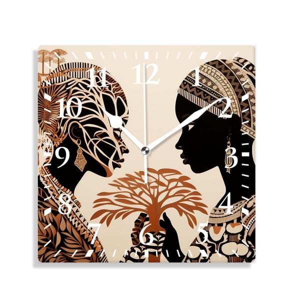 12 Inch Wall Clock Battery Operated Silent Clock Decorative for Office, Kitchen, Outdoor, Living RoomAfrican Woman Africa Pattern Multicolor