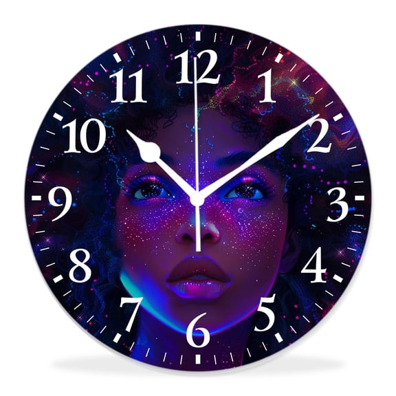 12 Inch Wall Clock Battery Operated Silent Clock Decorative for Office, Kitchen, Outdoor, Living Room，African Women Girl with Hair Exquisite