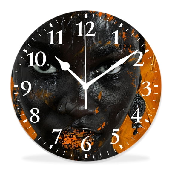 12 Inch Wall Clock Battery Operated Silent Clock Decorative for Office, Kitchen, Outdoor, Living RoomAfrican Women Vintage Africa Charming