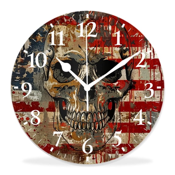 12 Inch Wall Clock Battery Operated Silent Clock Decorative for Office, Kitchen, Outdoor, Living Room,American Flag Black Multicolor