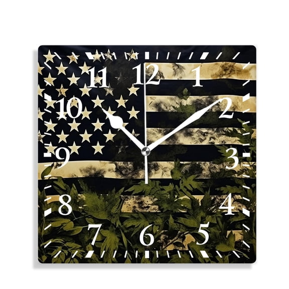 12 Inch Wall Clock Battery Operated Silent Clock Decorative for Office, Kitchen, Outdoor, Living RoomAmerican Flag Camouflage Vintage Art