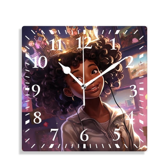12 Inch Wall Clock Battery Operated Silent Clock Decorative for Office, Kitchen, Outdoor, Living Room,American Women Girl Style
