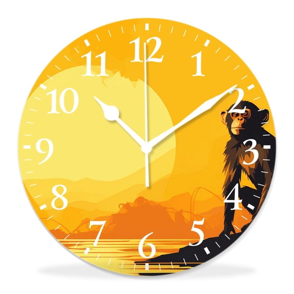 12 Inch Wall Clock Battery Operated Silent Clock Decorative for Office, Kitchen, Outdoor, Living RoomAniaml Funny Monkey Beautiful