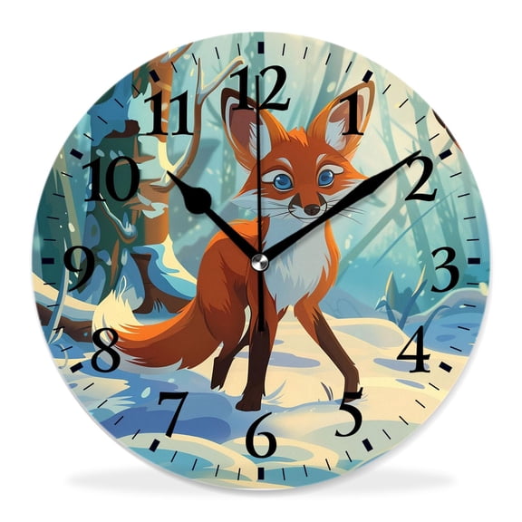 12 Inch Wall Clock Battery Operated Silent Clock Decorative for Office, Kitchen, Outdoor, Living RoomAnimal Cute Foxes Elaborate