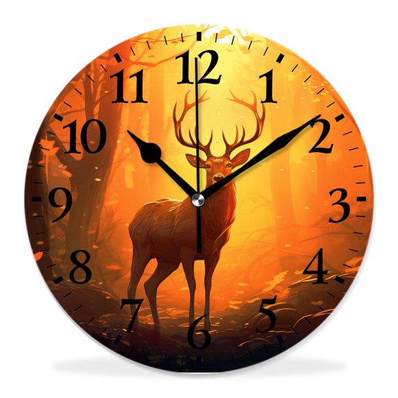 12 Inch Wall Clock Battery Operated Silent Clock Decorative for Office, Kitchen, Outdoor, Living RoomAntlers Hugging Sunset Silhouette Creative