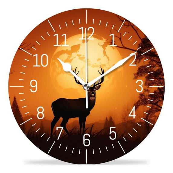 12 Inch Wall Clock Battery Operated Silent Clock Decorative for Office, Kitchen, Outdoor, Living Room,Antlers Hugging Sunset Silhouette Print