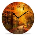 thumbnail image 1 of 12 Inch Wall Clock Battery Operated Silent Clock Decorative for Office, Kitchen, Outdoor, Living Room，Autumn Path Exquisite Design, 1 of 5