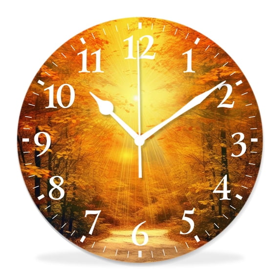 12 Inch Wall Clock Battery Operated Silent Clock Decorative for Office, Kitchen, Outdoor, Living Room,Autumn Path Lovely Pattern